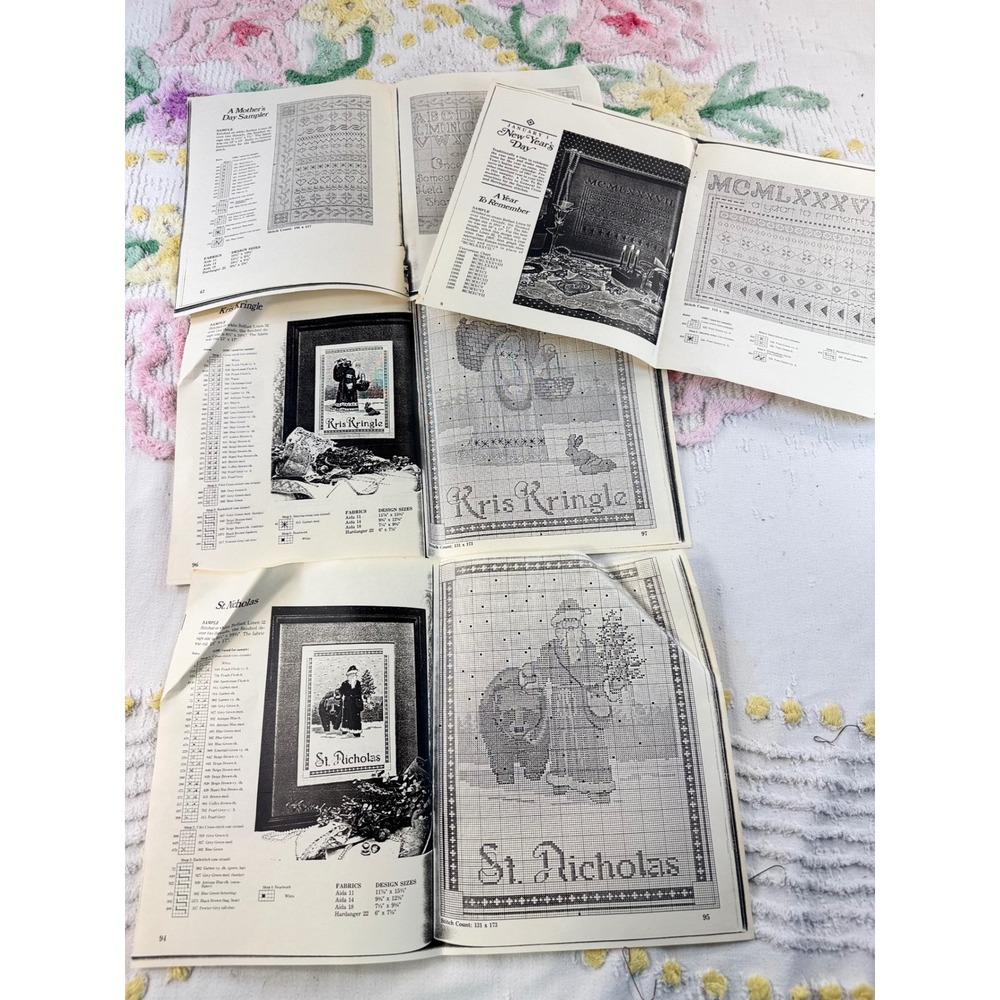 Vintage Cross Stitch Patterns St Nicholas Kris Kringle Mothers Day Sampler Lot